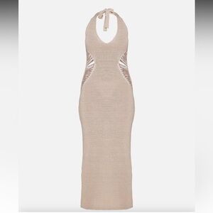 Stone Knitted Distressed Ladder Cut Out Maxi Dress